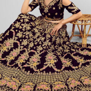 Heavy Bridal Maroon 9000 Velvet Hand Work Lehenga by Globaltipsgroup