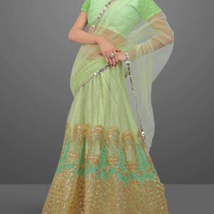 Preasant Green Net Embroidered Sequence Lehenga by Maavdi