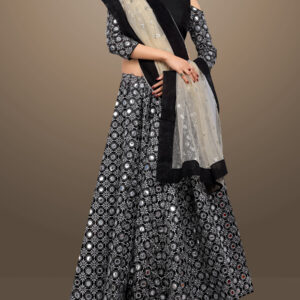Exclusive Black Banglori Silk Foil Mirror Work Lehenga by Globaltipsgroup