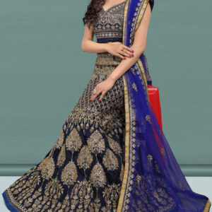 Heavy Embroidered Taffeta Silk Sequence Blue Lehenga Choli by Globaltipsgroup