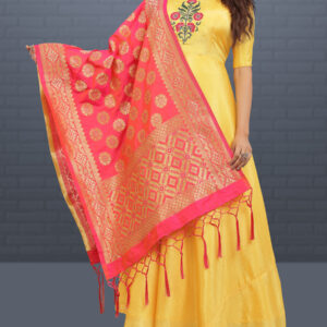 Floral Embroidered Yellow Chinon Semi-Stitch Gown by Globaltipsgroup