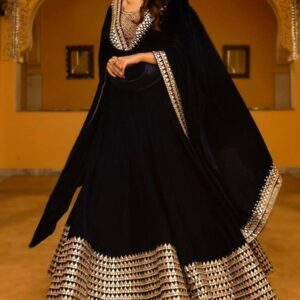 Decent Black Georgette Embroidered Lehenga by Globaltipsgroup