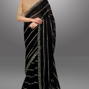Bollywood Style Black Bemberg Georgette Sequence Work Saree by Globaltipsgroup