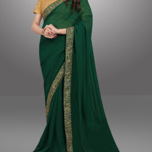 Partywear Green Georgette Sequence Work Saree by Globaltipsgroup