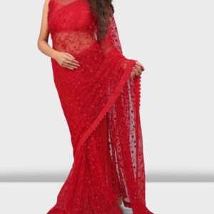 Rossy Red Net Embroidered Saree by Globaltipsgroup
