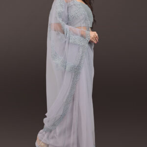 Sophie Chaudhary Grey Net Embroidered Saree by Globaltipsgroup