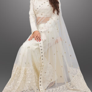 Stylish Off White Nylon Net Embellished Saree by Globaltipsgroup
