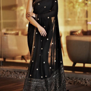 Trisha Black Georgette Embellished Saree by Globaltipsgroup