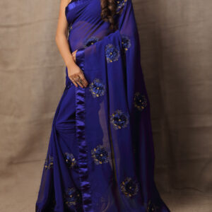 Blue Georgette Ribbon-Work Beautiful Saree by Globaltipsgroup