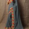 Floral Grey Georgette Ribbon-Work Beautiful Saree by Globaltipsgroup