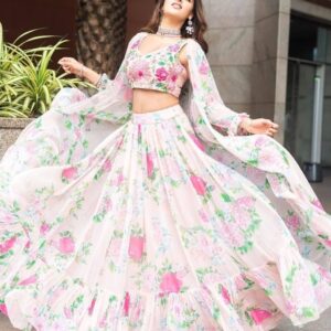 Lovely Faux Georgette Ruffle Frills Lehenga With Shrug For-Globaltipsgroup
