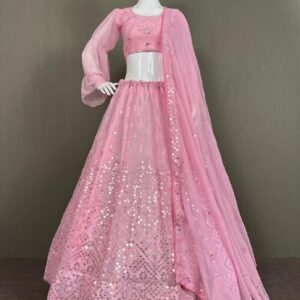 DESIGNER FANCY WEAR EXCLUSIVE COLLECTION GEORGETTE 9mm SEQUENCE WORK LEHENGA CHOLI SET WITH BLOUSE*