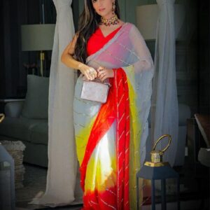 *_FANCY NEW BEUTIQUE SAREE FOR PARTY WEAR PRINT AND SEQUANCE WORK SAREE ON FAUX GEORGETTE WITH BLOUSE *_