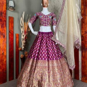 *DESIGNER RICH LOOK WINE JAQUARD BANARASI SILK LEHENGA CHOLI SET WITH WORK BLOUSE *
