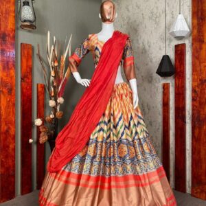 * BEUTIQUE STYLES SATIN ZARI DESIGNER PRINTED LEHENGA CHOLI WITH DUPATTA *