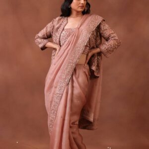 *FANCY DESIGNER PIECE ORGANZA SAREE AND KOTI WITH HEAVY THREAD & ZARI WORK BLOUSE LAUNCHED  *