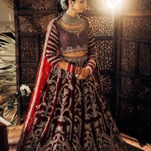 *Bridal special Maroon Velvet lehengha choli set Embroidery work with Dupatta*