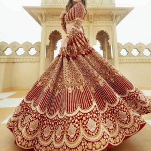 *Bridal special Maroon Velvet lehengha choli set Embroidery work with Dupatta*