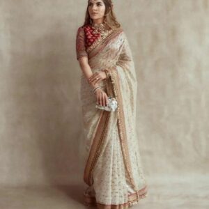 *_NEW BRIDAL WEAR ORGANZA SEQUANCE WITH EMBROIDERED WORK SAREE WITH BLOUSE *_