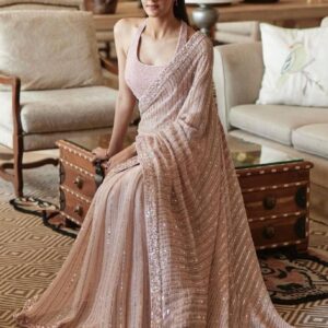 *_MISS UNIVERSE WEAR NEW PARTY WEAR SEQUANCE EMBROIDERED WORK SAREE WITH WORK BLOUSE *_