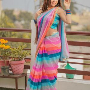 *_TRENDING NEW BEUTIQUE SAREE MAKE UR GOOD OUTFIT FOR PARTY WEAR PRINT AND SEQUANCE WORK SAREE ON FAUX GEORGETTE WITH BLOUSE *_