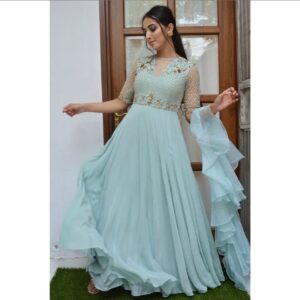 *BOUTIQUE FANCY FAUX GEORGETTE CORDING EMBROIDERY WORK ANARKALI SALWAR SUIT WITH FANCY DUPATTA AND BOTTOM*