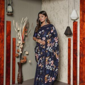 *_NEW PRETTY PARTY WEAR GREEN FAUX GEORGETTE WITH SEQUANCE AND MTI THREADS EMBROIDERY WORK SAREE WITH BLOUSE *_