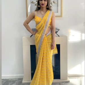*_NEW BOLLYWOOD STYLE EMBROIDERY FOIL PAPER WORK ON GEORGETTE SAREE WITH WORK BLOUSE *_