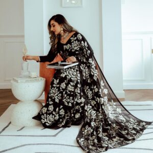 *_NEW DESIGNER PARTY WEAR FAUX GEORGETTE SEQUANCE WITH EMBROIDERED WORK SAREE WITH BLOUSE *_