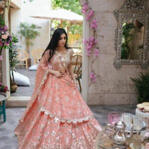 *FANCY DESIGNER WEAR HEAVY EMBROIDERY WITH FOIL PAPER LEHENGA CHOLI AND DUPATTA *