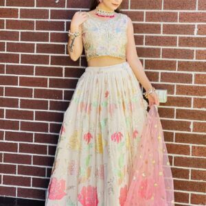 *DESIGNER COLLECTION GEORGETTE HEAVY SEQUENCE MULTI THREADS EMBROIDERY WORK LEHENGHA CHOLI SET *