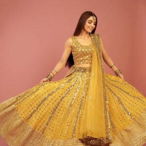 *HERE WE ARE LAUNCHED NEW FANCY FULL HEAVY SEQUANCE EMBROIDERY WORK WITH REAL MIRROR LEHENGA CHOLI SET WITH DUPATTA*