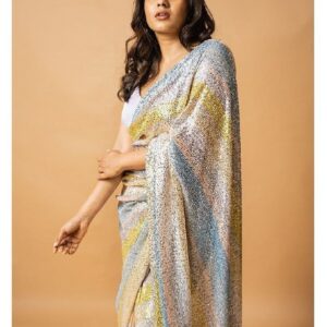 *_NEW SAREE MAKE UR LOOK PERFECT FOR PARTY PRINT SEQUANCE WORK SAREE ON FANCY RANGOLI WITH BLOUSE *_