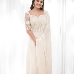 *DESIGNER WHITE GEORGETTE SEQUENCE EMBROIDERY WORK ANARKALI SALWAR SUIT WITH DUPATTA AND BOTTOM*