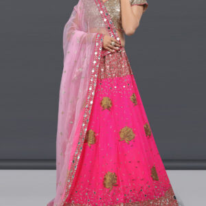 Dulcet Pink Georgette Mirror Work Lehenga Choli by Shopperslands