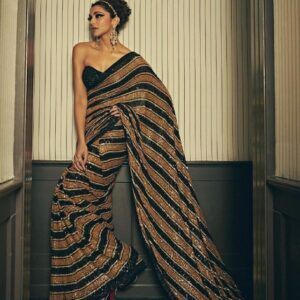 *_EXCLUSIVE BOLLYWOOD DESIGNER PARTY SAREE WEAR BY DEEPIKA PADUKONE FAUX GEORGETTE WITH HEAVY DOUBLE SEQUANCE WORK SAREE WITH WORK BLOUSE_*