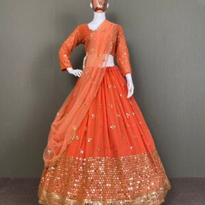 *DESIGNER WEAR EXCLUSIVE COLLECTION GEORGETTE LEHENGA CHOLI 9mm SEQUANCE WORK WITH BLOUSE*