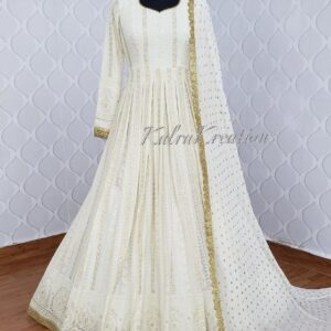 *DESIGNER WHITE GEORGETTE SEQUENCE EMBROIDERY WORK ANARKALI SALWAR SUIT WITH DUPATTA AND BOTTOM*