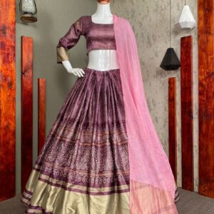 * BEUTIQUE STYLES SATIN ZARI DESIGNER PRINTED LEHENGA CHOLI WITH DUPATTA *