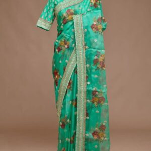 *_NEW BEAUTIFUL PARTY WEAR CORDING SEQUANCE EMBROIDERED WORK ON ORGANZA SAREE WITH WORK BLOUSE *_