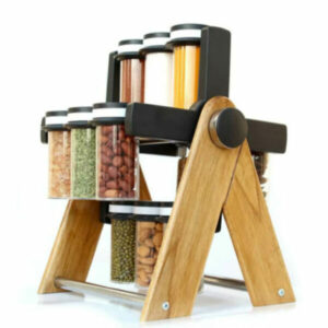 Wooden Revolving Spice Rack (Brown) (Set of 12)