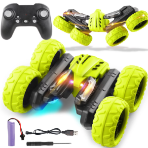 Remote Control Stunt Car with LED Light Text Display RC Car Toys for Boys 3-6 Years 4WD 2.4Ghz Double Sided 360° Rotating