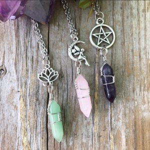 Crystal Fairy Necklace/ Wrapped Crystal Necklace/ Lotus Crystal Necklace/ Crystal Pentacle Necklace/ Wrapped Crystals/ Gemstone Necklace