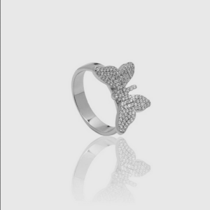 Iced Butterfly Ring - White Gold