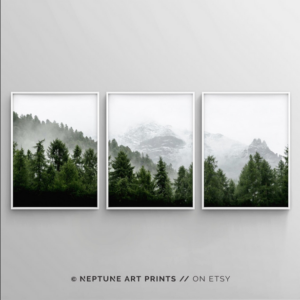 3 Piece Forest Wall Art Print, Set of 3 Forest Landscape Art, Green Forest Printable, Nature Printable, Modern Art, Minimalist, Misty, Decor