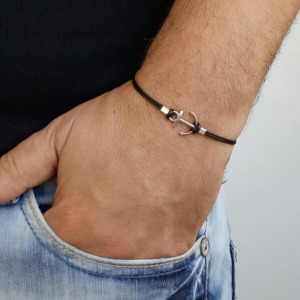 Black Cord Bracelet, Unisex Bracelet, Anchor Knot Bracelet, Celtic Bracelet, Mens Bracelet Men Bracelete