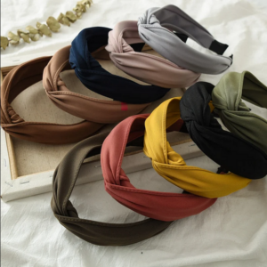 Solid Color Top Knot Headband Fabric Knotted Headband Adult Stretchy Hairband Hair Turban Headbands for Women Trendy Hair Bandana