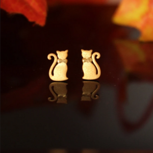 14K Gold Kitty Studs - Gold Cat Studs / Earrings - Gold Animal Studs - Cat Lover Gift - Cat Jewelry - Piercing Studs - Women's Day Jewelry