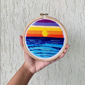 Beach landscape embroidery wall art, hand embroidered landscape hoop art, embroidered beach landscape home decor, landscape artwork for gift