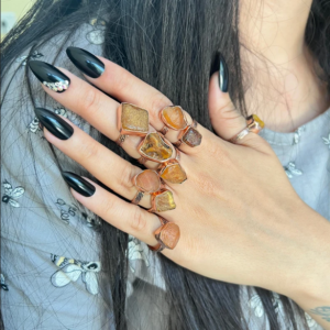 Natural Amber Copper Ring Gemstone Ring Rough Stone Ring Amber Gemstone Ring Light Weight Ring Copper Jewelry Amber Jewelry Gift For Her